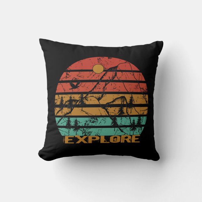 Explore outdoor vintage throw pillow (Front)