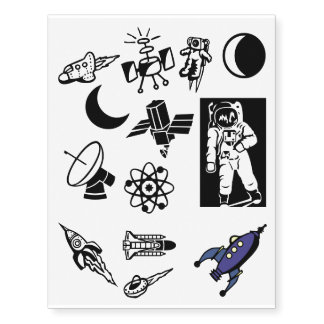 Explore Outer Space! Astronauts Spaceship SciFi Temporary Tattoos