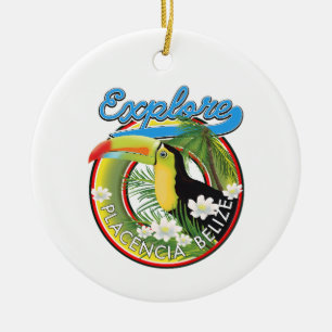 Explore Placencia Belize travel logo Ceramic Ornament