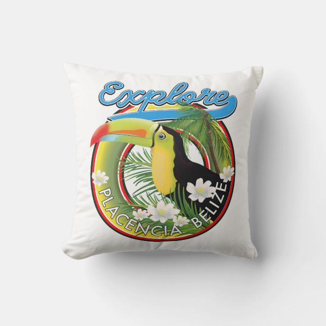 Explore Placencia Belize travel logo Throw Pillow (Front)