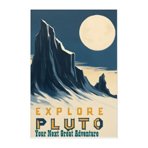 Explore Pluto Vintage Travel Poster - Retro Space Acrylic Print