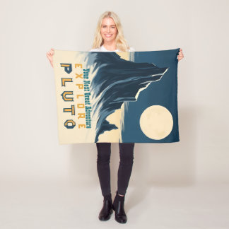 Explore Pluto Vintage Travel Poster - Retro Space Fleece Blanket