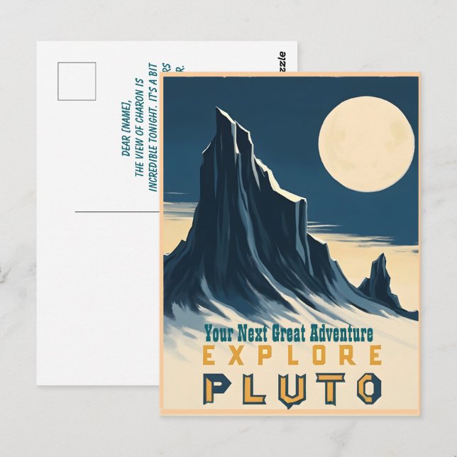 Explore Pluto Vintage Travel Poster - Retro Space Postcard (Front/Back)