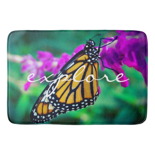 Explore Quote Orange Monarch Butterfly Photo Bold Bathroom Mat