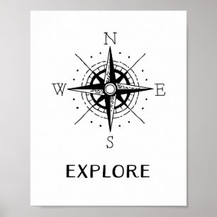Explore Quote Vintage Compass Travel Poster