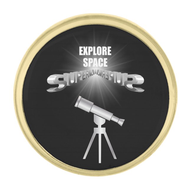 Explore space gold finish lapel pin (Front)