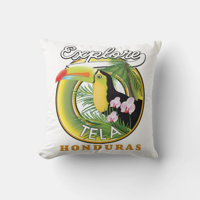 Explore Tela Honduras travel logo Throw Pillow (Front)