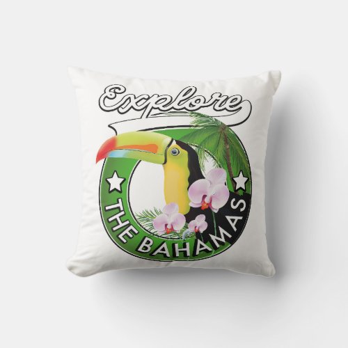 Explore the Bahamas logo Wooden Box Sign Throw Pillow