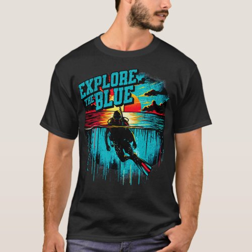 Explore the Blue Scuba Diver Design T_Shirt