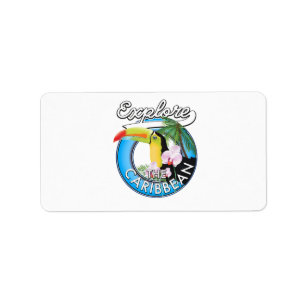 Explore the Caribbean travel patch. Button Square Label