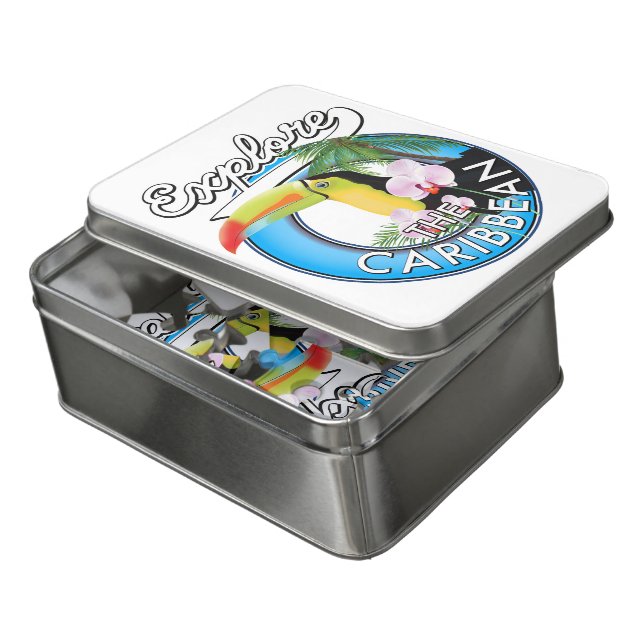 Explore the Caribbean travel patch. Poster Jigsaw Puzzle (Lid Open)