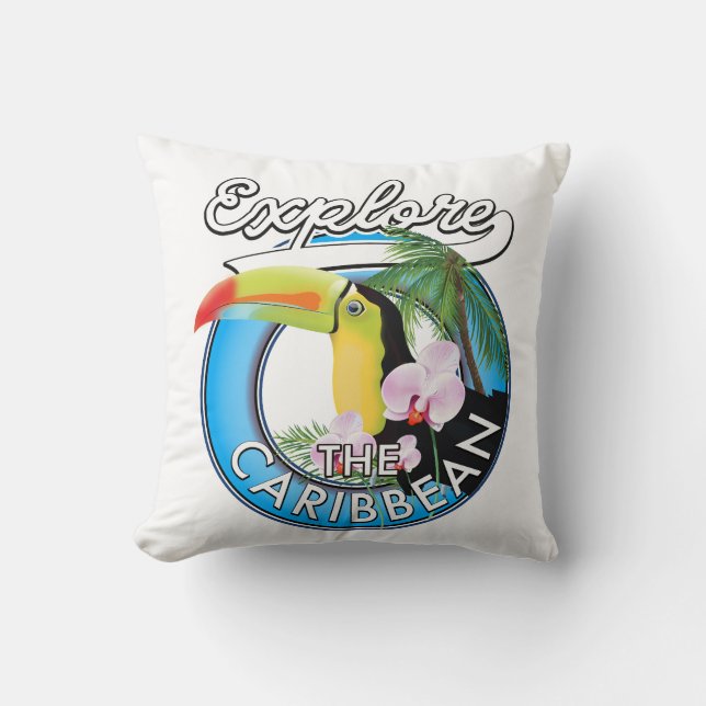 Explore the Caribbean travel patch. Throw Pillow (Front)