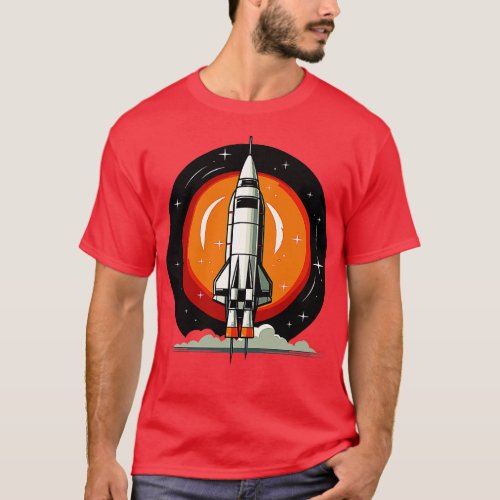 Explore the Cosmos in Vintage Style Rocket T_Shirt