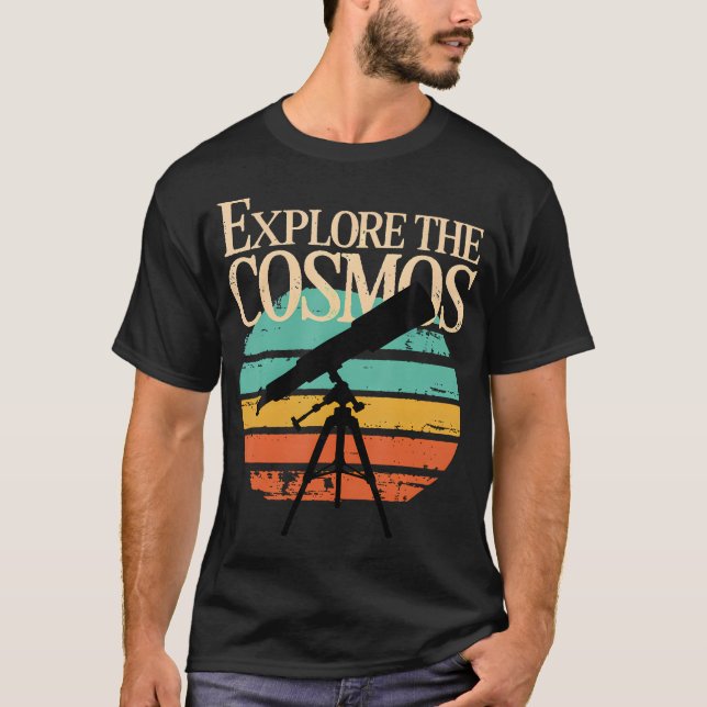 Explore The Cosmos Telescope Retro T-Shirt (Front)