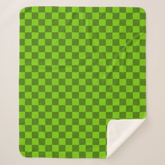 Explore the Elegance of Green Checkerboard Pattern Sherpa Blanket (Front)