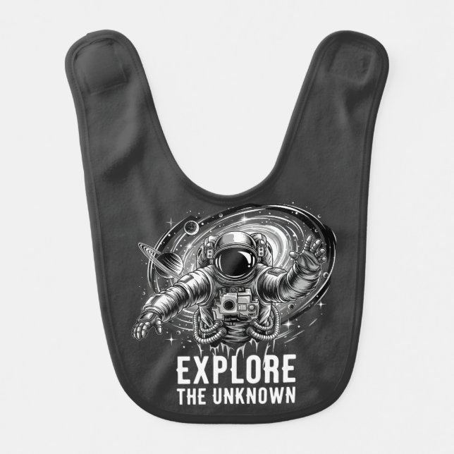 Explore The Unknown Astronaut T-Shirt | Space Gala Baby Bib (Front)