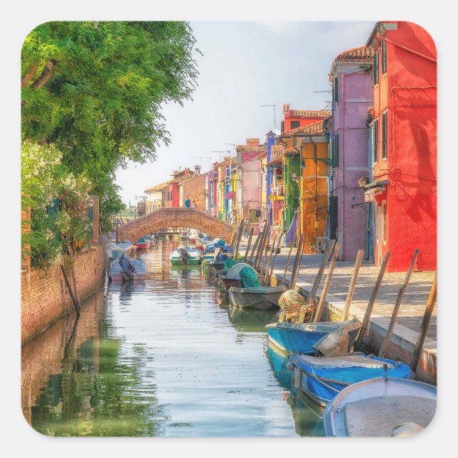 Explore the Vibrant Charm of Burano Square Sticker (Front)