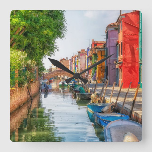 Explore the Vibrant Charm of Burano Square Wall Clock (Front)