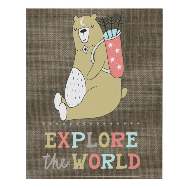 Explore the World Boho Bear Kids Faux Canvas Print (Front)