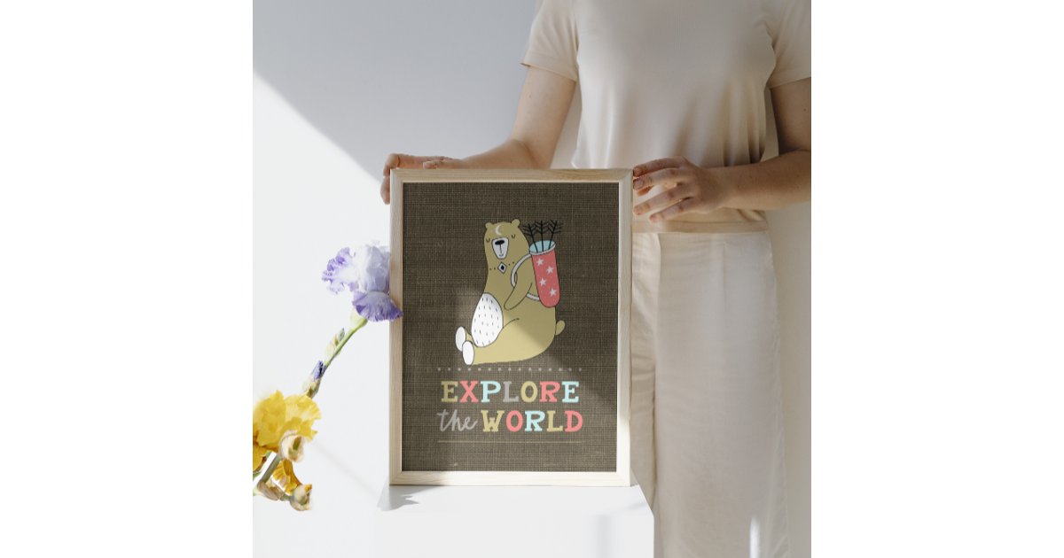 Explore the World Boho Bear Kids Poster | Zazzle