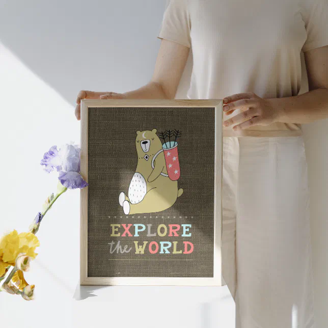 Explore the World Boho Bear Kids Poster | Zazzle