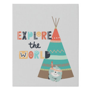 Explore the World Boho Sloth Baby Faux Canvas Print