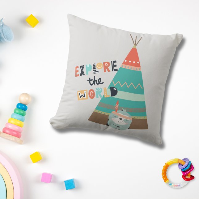 Explore the World Boho Sloth Throw Pillow (Creator Uploaded)