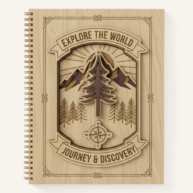 Explore the World Journey & Discovery Wood Carved  Notebook (Front)