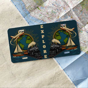 Explore the World Vintage Design License Plate