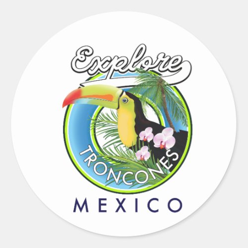 Explore Troncones Mexico retro logo Coffee Mug Classic Round Sticker