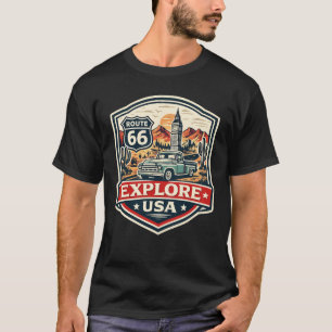 Explore USA Route 66 Vintage Road Trip Badge T-Shi T-Shirt