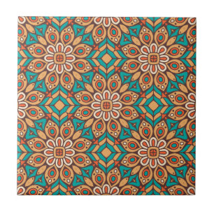 Explore Vibrant Floral Motifs in Geometric Pattern Ceramic Tile