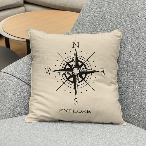 Explore Vintage Compass Travel Throw Pillow