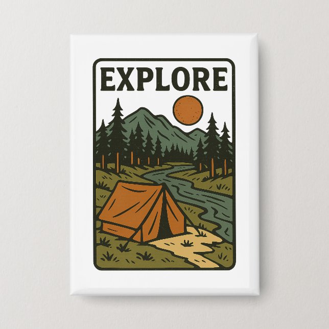 Explore Vintage Outdoor Camping Button (Front)