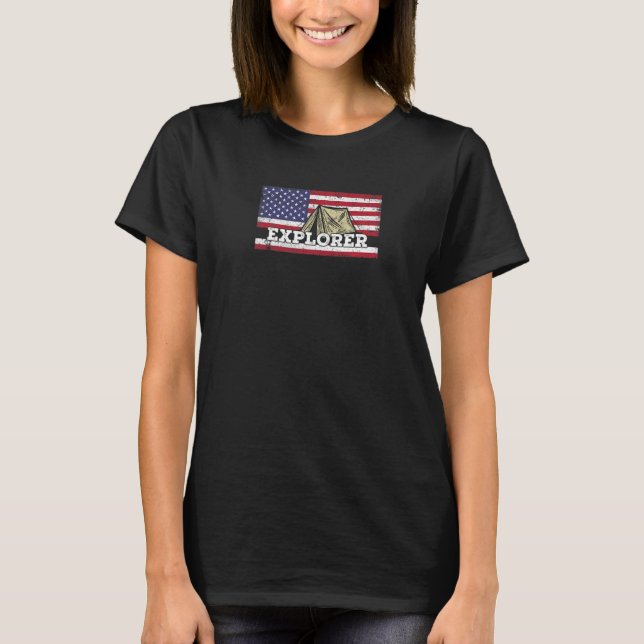 Explorer Exploring Adventure Nature Camper US Patr T-Shirt (Front)