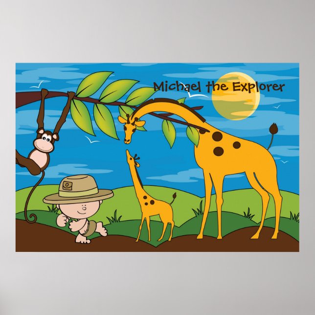 Explorer on a Jungle Safari Kids Room Decor Poster (Front)