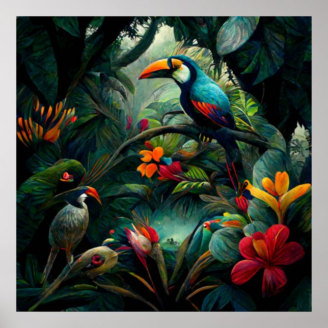 Exploring a Lush Jungle Landscape Through Art Poster (Front)