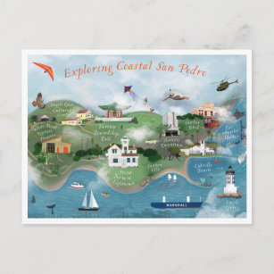 Exploring Coastal San Pedro Illustration Photo Postcard