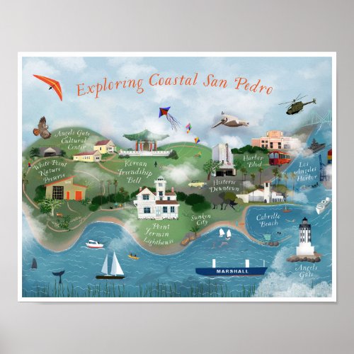 Exploring Coastal San Pedro Illustration Poster