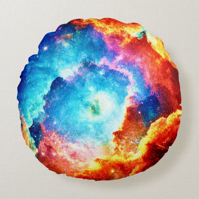 Exploring Colorful Nebula Art Round Pillow (Front)