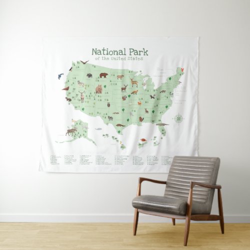 Exploring National Park Map Woodland Nursery  Tapestry
