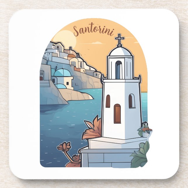 Exploring Santorini, Greece Beverage Coaster (Front)