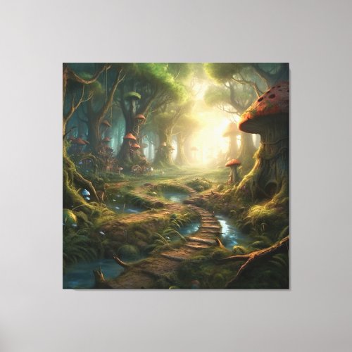 Exploring the Enchanted Mushroom Forest Canvas Print