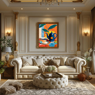 Explosion of Color: Fauvist Art with Teapot and Cu Canvas Print