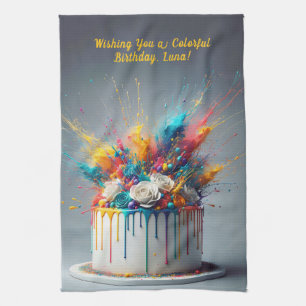 Explosion of Joy – Happy Birthday Cake Kitchen Towel