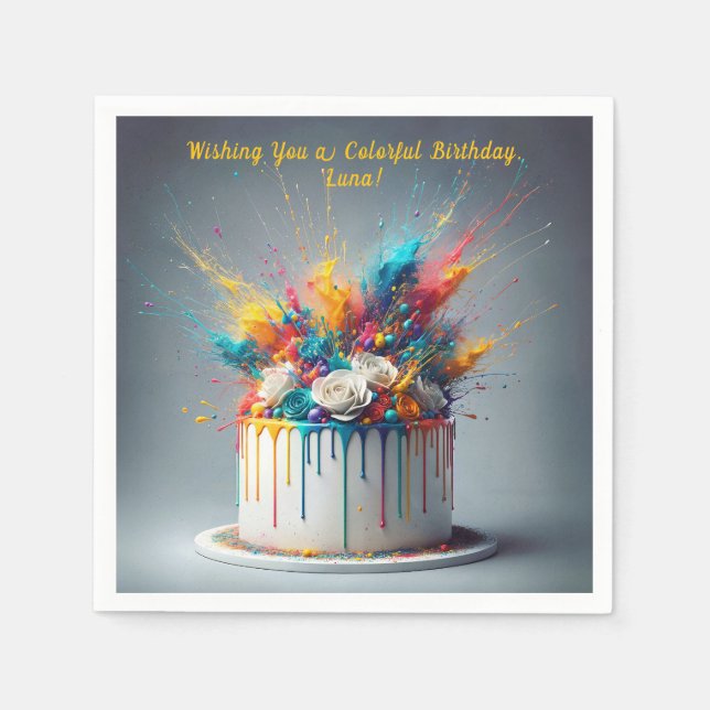 Explosion of Joy – Happy Birthday Cake Napkins (Front)