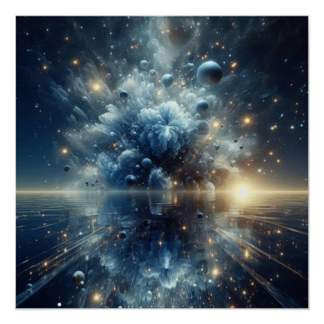 Explosion Of Pure Clean Water On A Blue Lake Poster (Front)