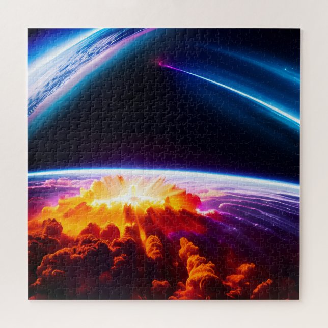 Explosion on Planet Under Cosmic Space Dimensions Jigsaw Puzzle (Horizontal)