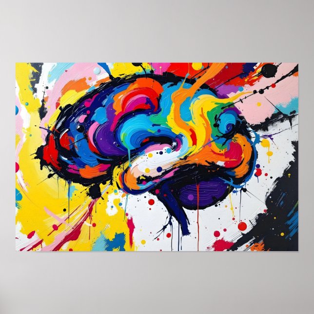 Explosive abstract rainbow brain painting expressi poster (Front)
