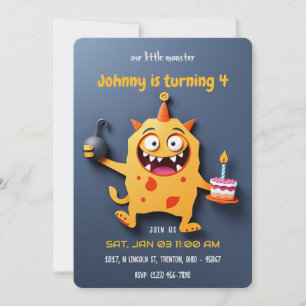 Explosive Birthday - Monster Mayhem Dark BG Invitation